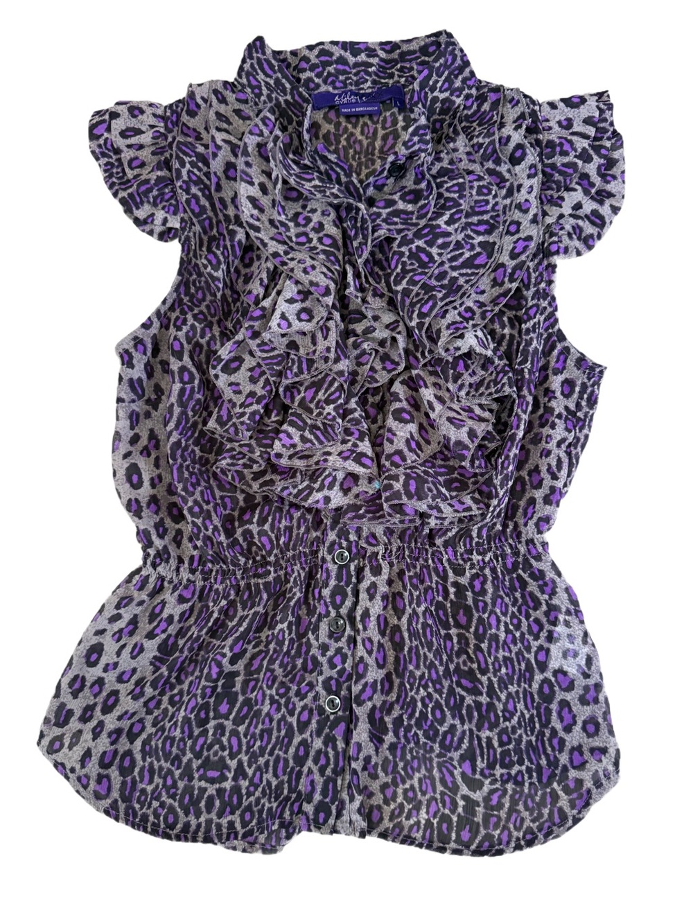 Miley Cyrus & Max Azria Girls' Purple Leopard Ruffle Blouse